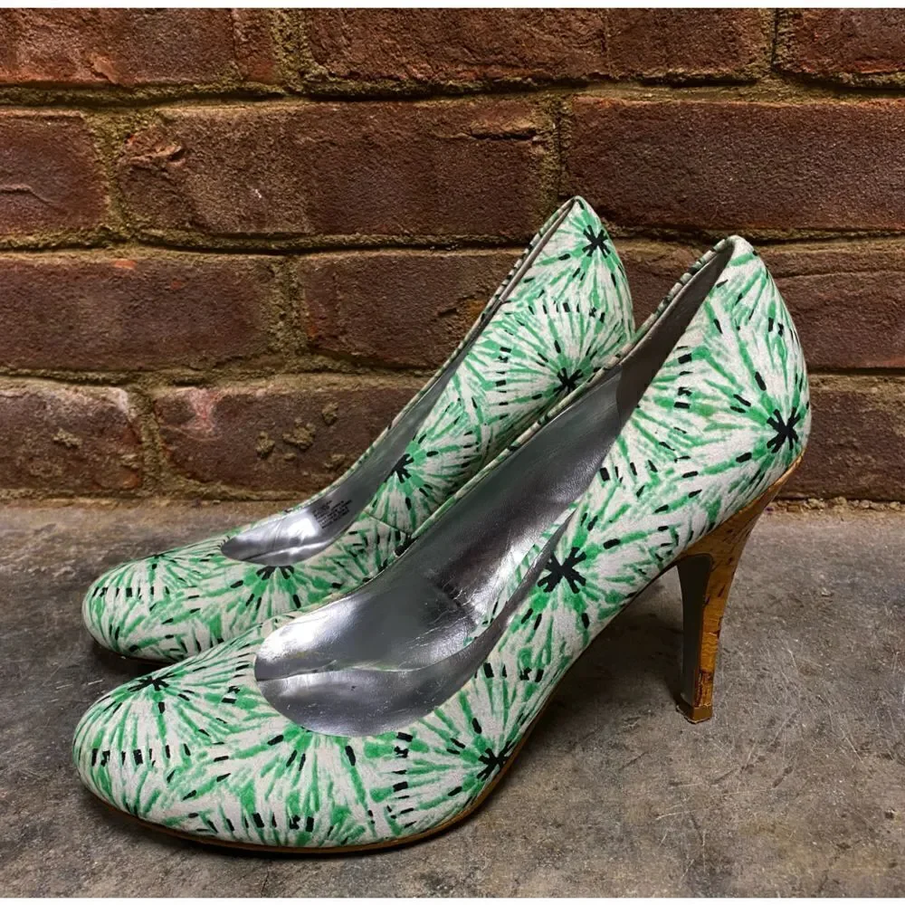 Jessica Simpson JP Oscar Green Multi Fabric Cork Heel Pump Size 9